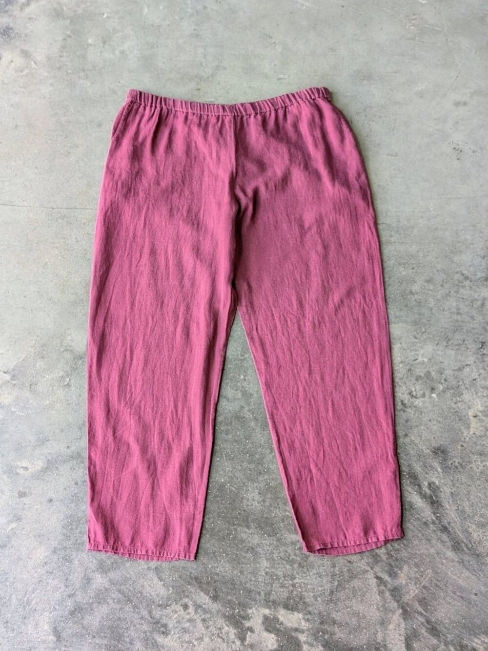 Flax Linen Pants High Rise Relaxed Fit Cranberry Red Purple